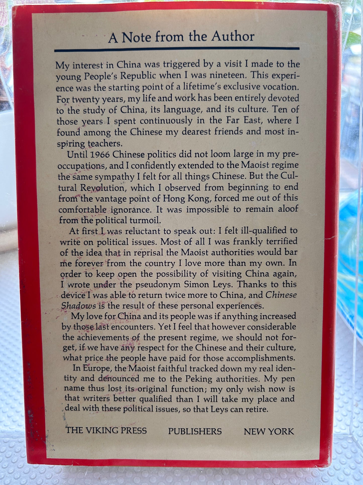 西蒙·萊斯《中國陰影》(1977首版)Chinese Shadows by Simon Leys (1977) – First Viking Press English Edition