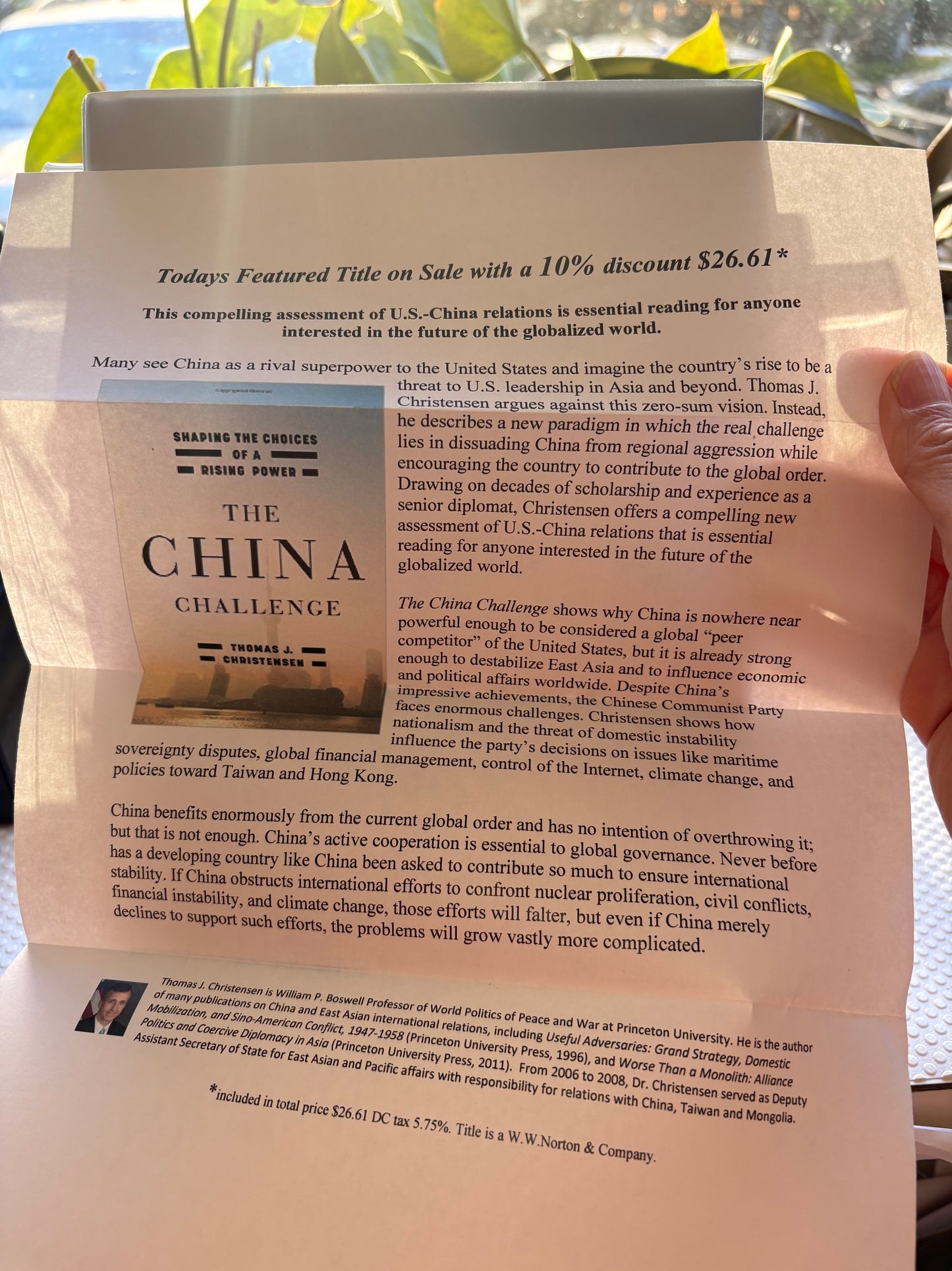 柯庆生亲笔致谢本《中国挑战》—— 附出版社原始推介页The China Challenge by Thomas Christensen —— Inscribed to Stephen Schlaikjer with Original Publisher’s Tip Sheet
