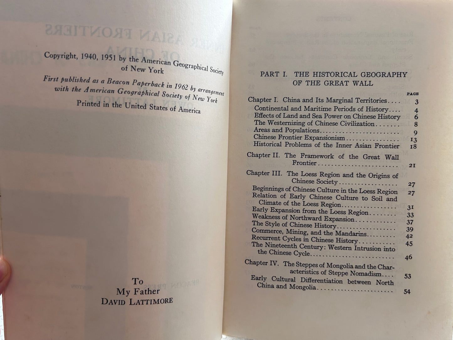 《中國的內亞邊疆》歐文·拉鐵摩爾著 (1962年 Beacon 平裝版) Inner Asian Frontiers of China by Owen Lattimore (1962 Beacon Paperback Edition)