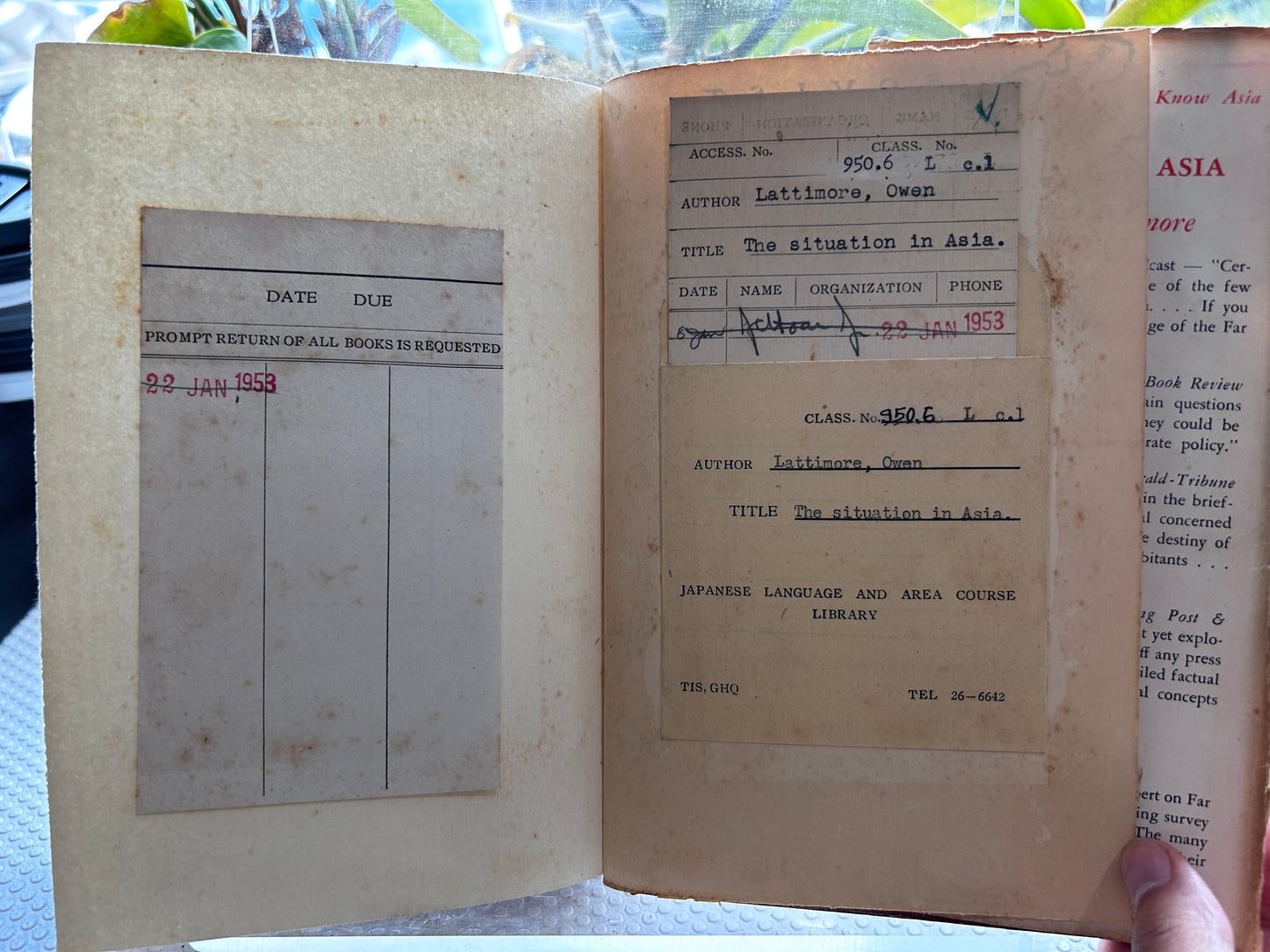 The Situation in Asia - Owen Lattimore (1949 First Edition, Little Brown) Ex-US Army GHQ Japan & China Field Det. Copy 1949年首版/二戰美軍GHQ館藏珍本 歐文·拉蒂摩爾《亞洲局勢》