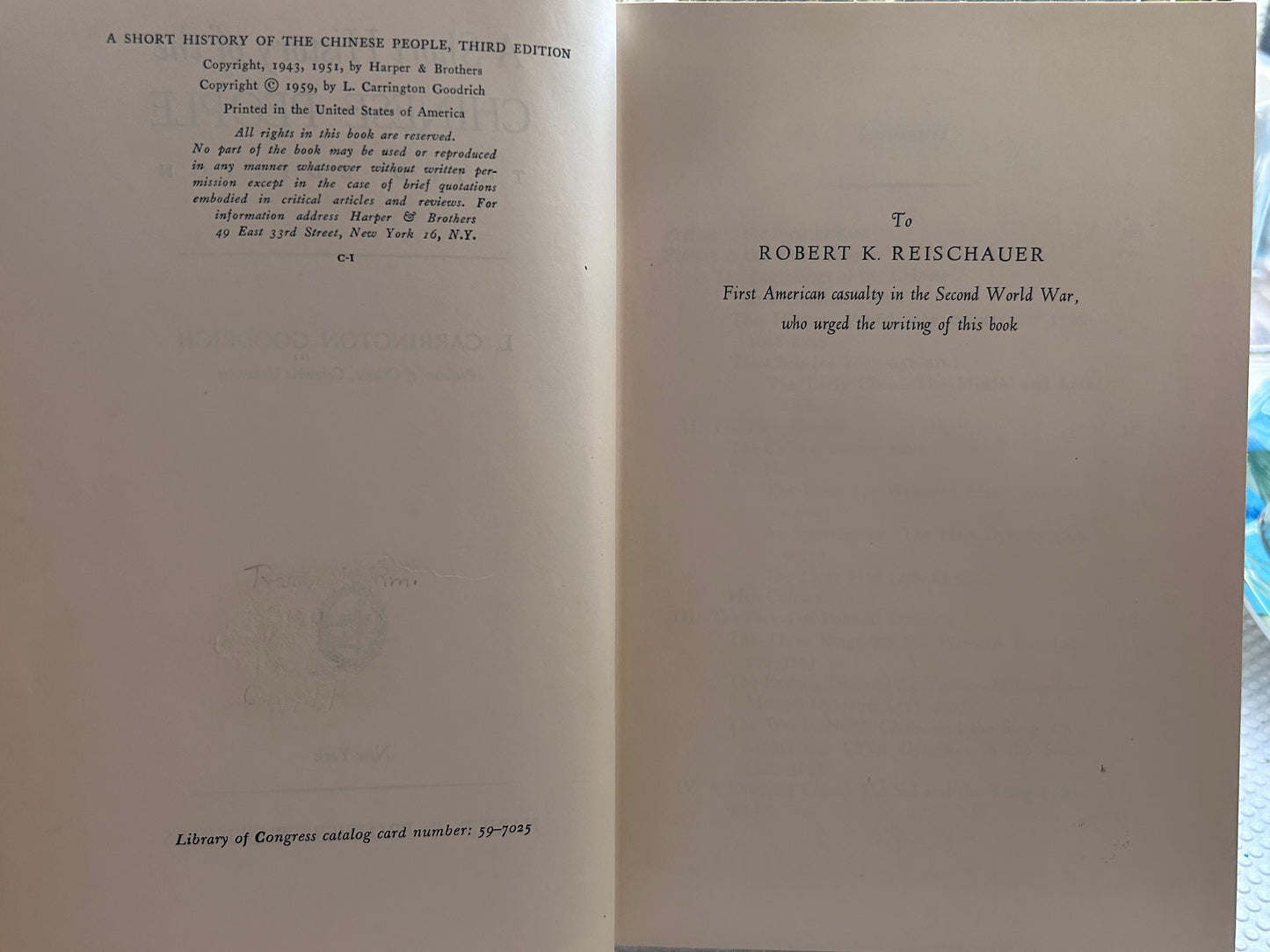 1959年版《中國人簡史》作者 L. 卡林頓·古德里奇 A Short History of the Chinese People by L. Carrington Goodrich (Third Edition, 1959)