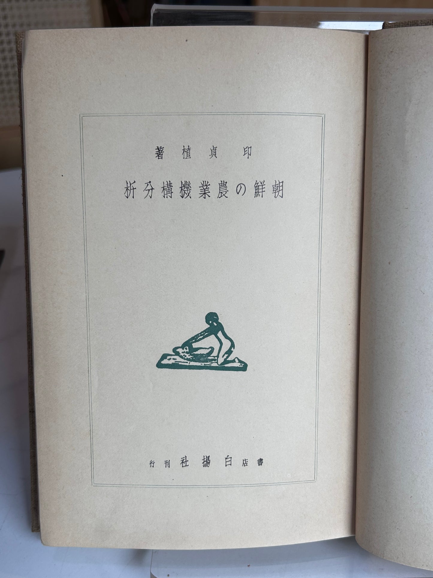 1937 First Edition Analysis of Korea's Agricultural Structure by In Jeong-sik 昭和12年（1937）印貞植 著『朝鮮の農業機構分析』白揚社（原装カバー・著者検印紙付）