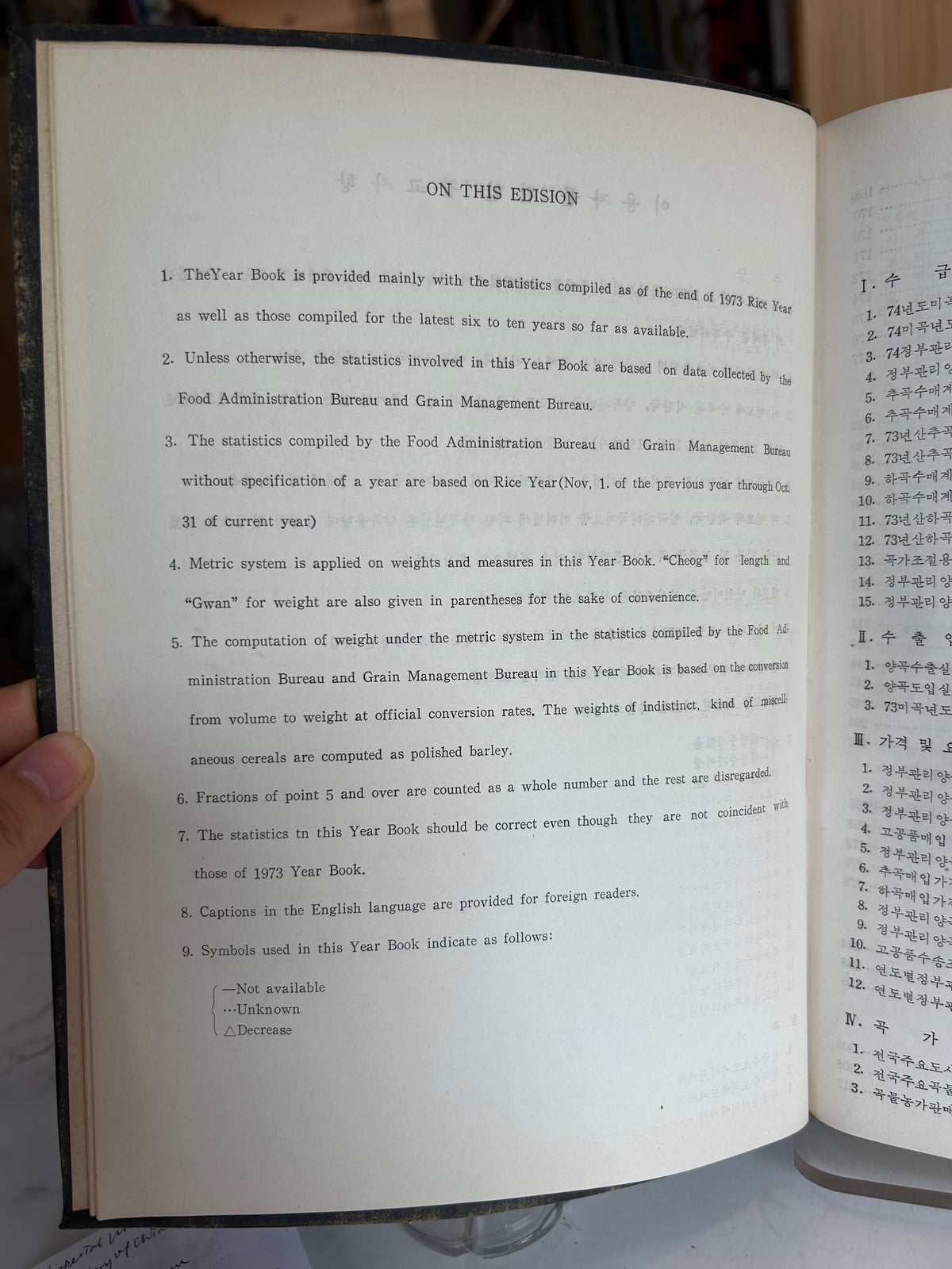 Rare 1974 Grain Statistics (양곡통계) — Ministry of Agriculture & Fisheries, Republic of Korea 1974년 양곡통계 (Grain Statistics 1974) — 대한민국 농수산부 발행 희귀 정부 공식 통계연보