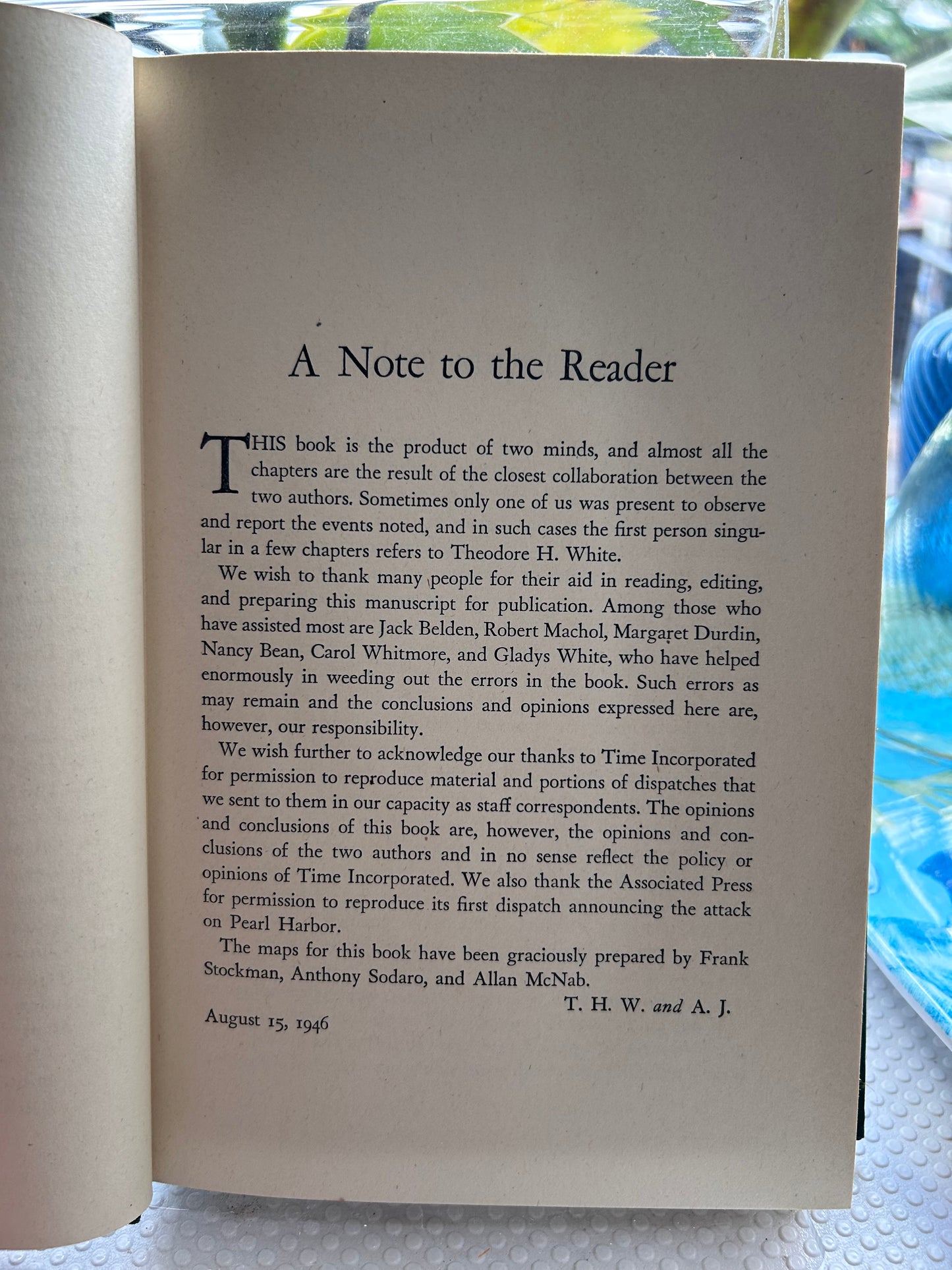 《中國的驚雷》西奧多·懷特與安娜莉·雅各比著 (1946年首版) Thunder Out of China by Theodore H. White and Annalee Jacoby (1946, First Edition)