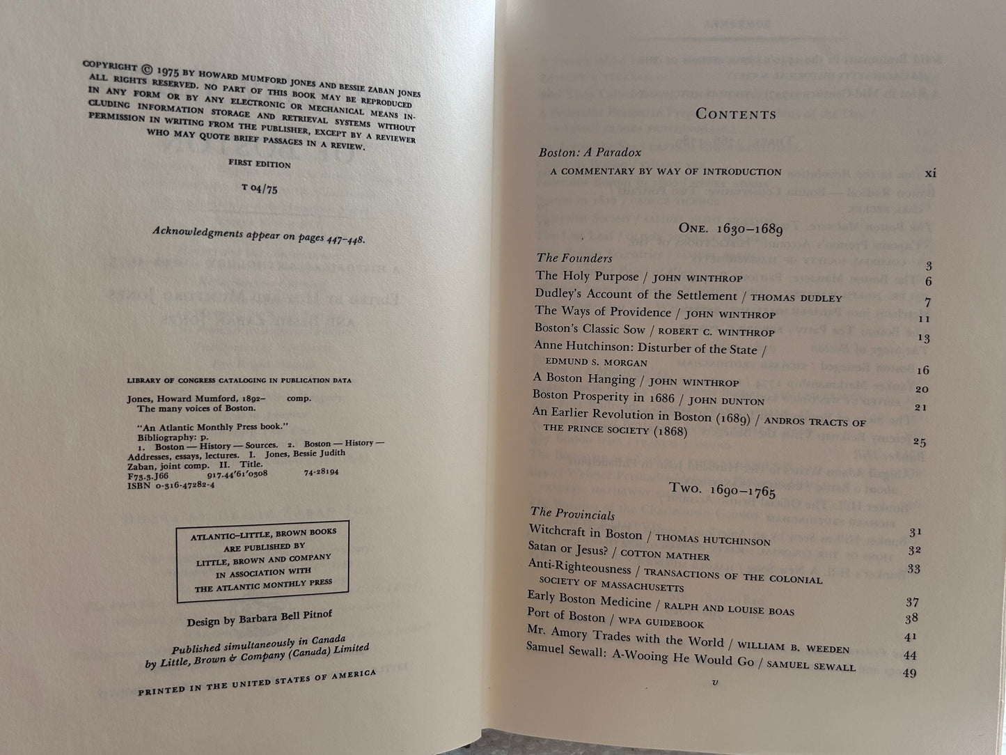 1975 First Edition: The Many Voices of Boston Hardcover 1975年首版《波士頓的多重聲音》歷史選集精裝本
