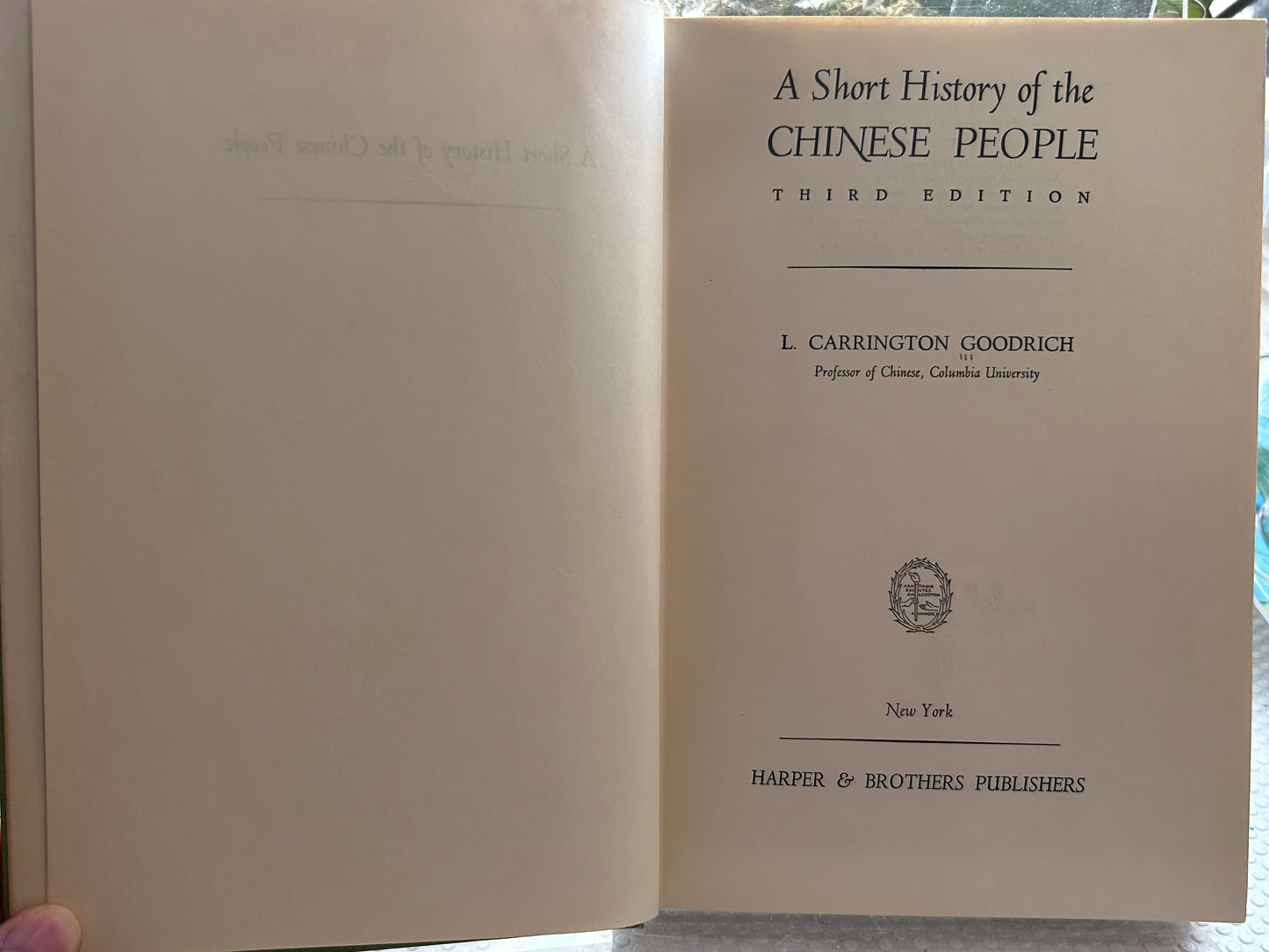 1959年版《中國人簡史》作者 L. 卡林頓·古德里奇 A Short History of the Chinese People by L. Carrington Goodrich (Third Edition, 1959)