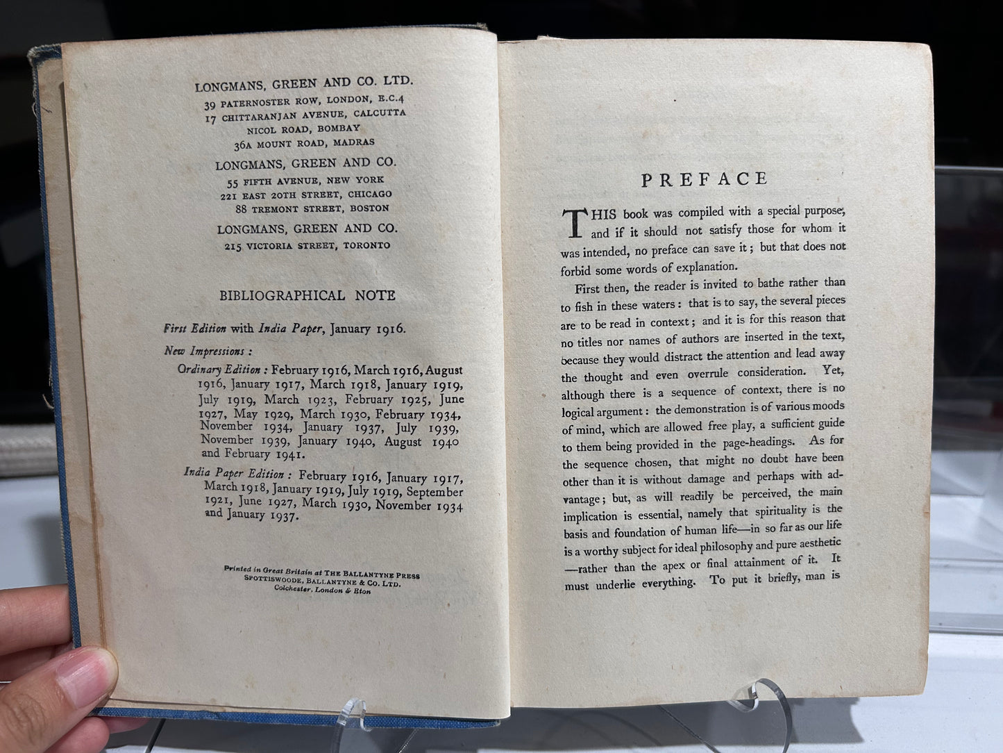 【1916年印度紙初版/附Cosby婦女協會手寫獻詞】《人之靈：英法哲人與詩人選集》The Spirit of Man: An Anthology in English & French from the Philosophers & Poets by English Poet Robert Bridges （1916 First Edition with Indian Paper, with handwritten inscription)